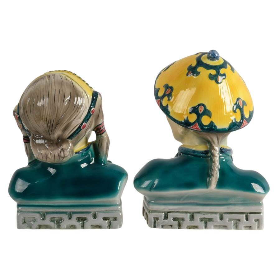 Pair of Mid-Century Goldscheider Hand-Painted Porcelain Japanese Busts-4