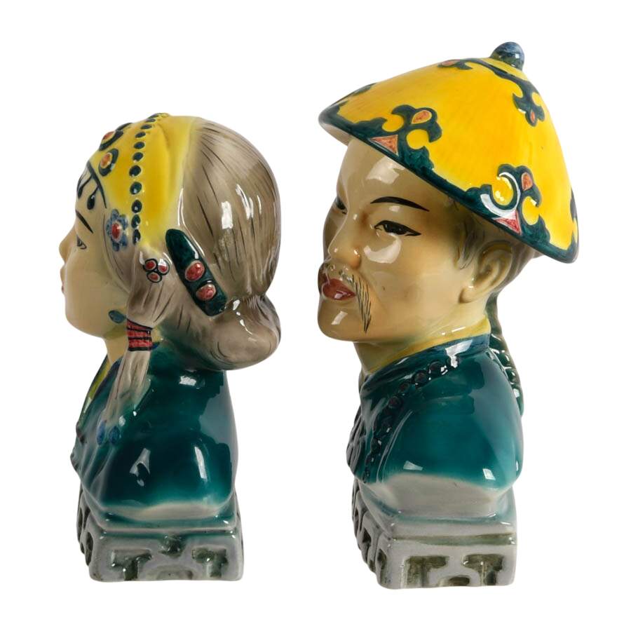 Pair of Mid-Century Goldscheider Hand-Painted Porcelain Japanese Busts-3