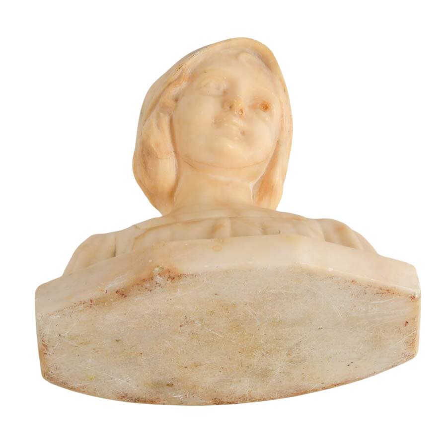 Antique Signed Italian Alabaster Bust of a Young Girl-9