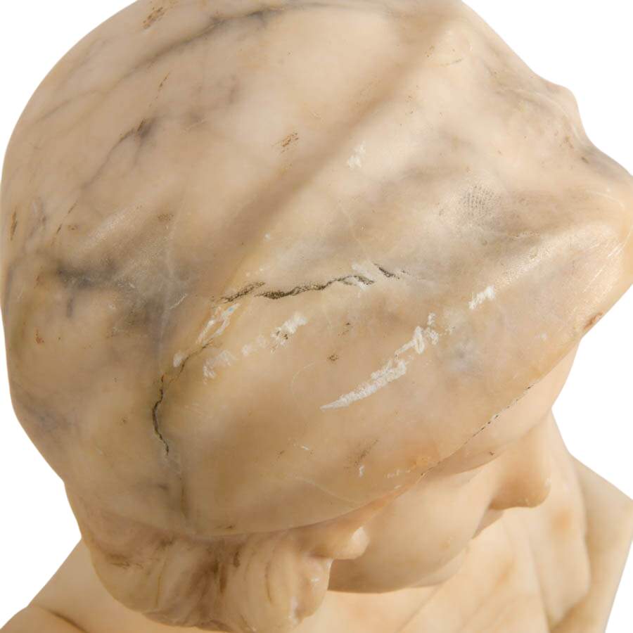 Antique Signed Italian Alabaster Bust of a Young Girl-7