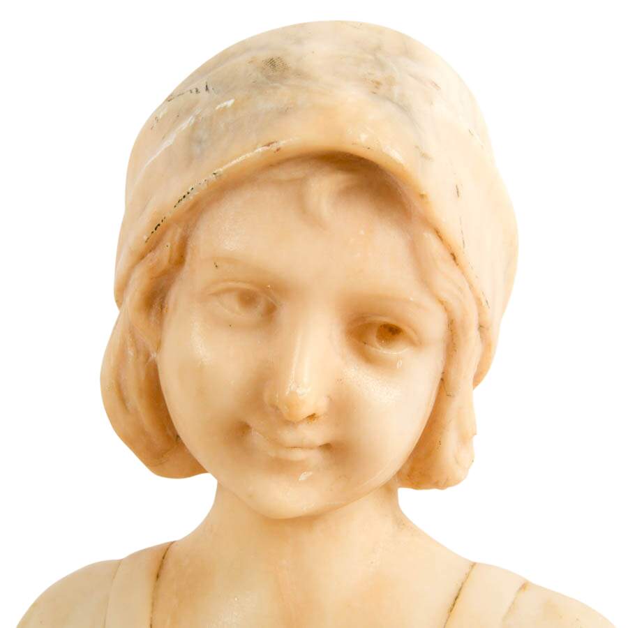 Antique Signed Italian Alabaster Bust of a Young Girl-6
