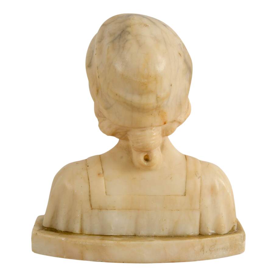Antique Signed Italian Alabaster Bust of a Young Girl-4