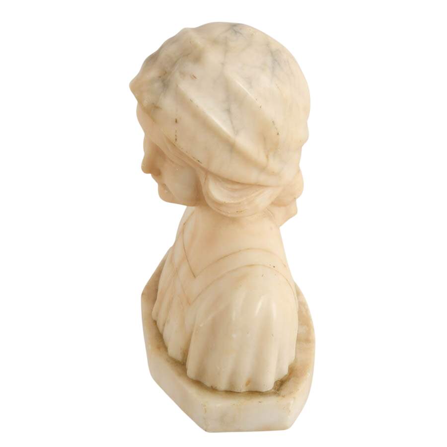 Antique Signed Italian Alabaster Bust of a Young Girl-3