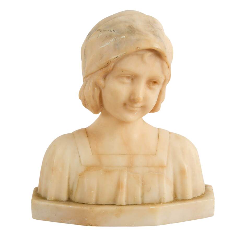 Antique Signed Italian Alabaster Bust of a Young Girl-1