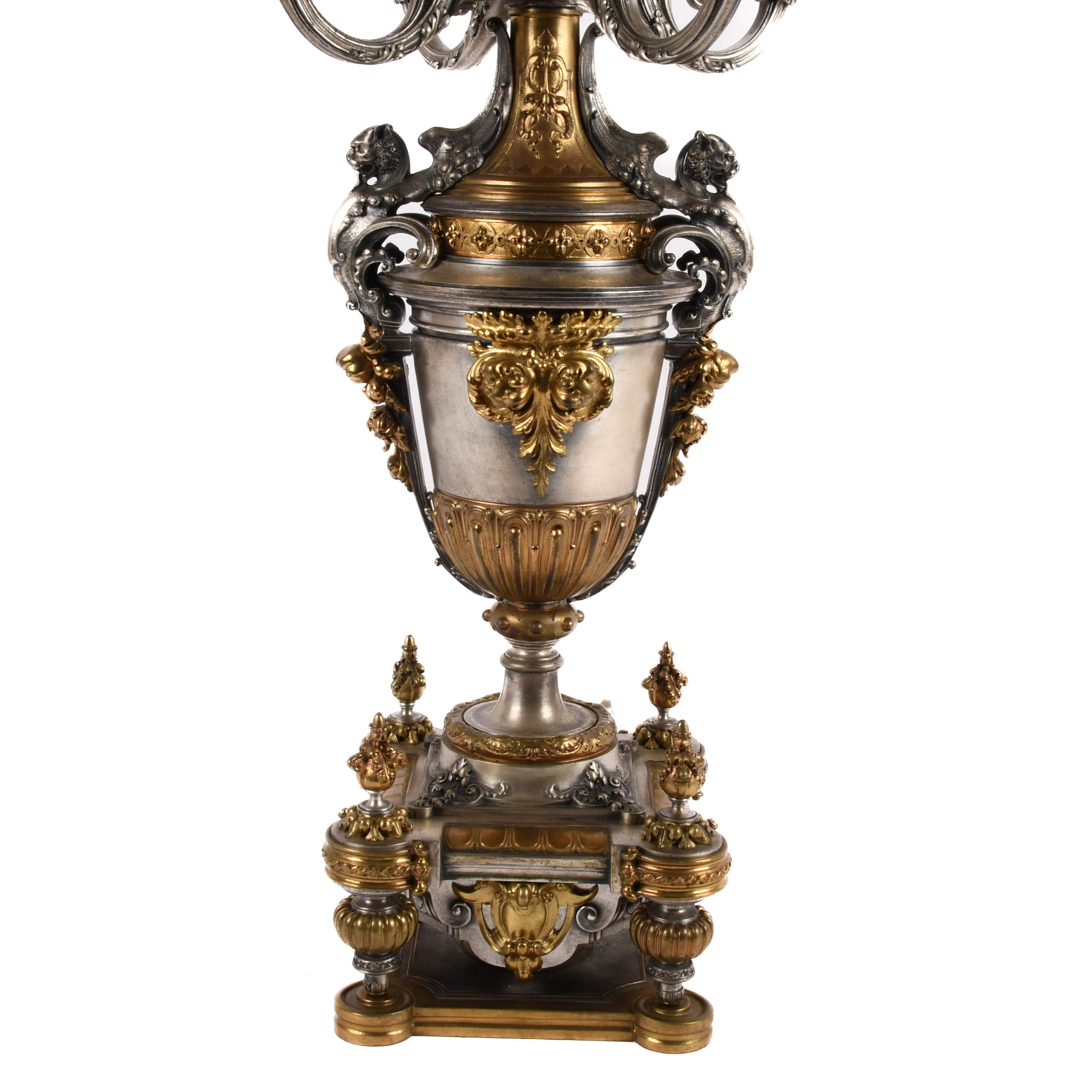 Antique French Empire Gilded Silver and Ormolu Candelabras and Clock Set-10