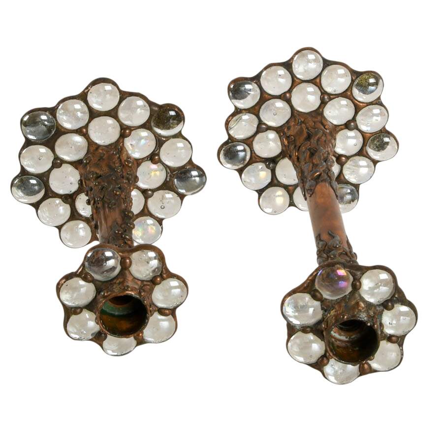 Pair of Handmade Glass and Copper Candlesticks Attributed to Diane Markin-5