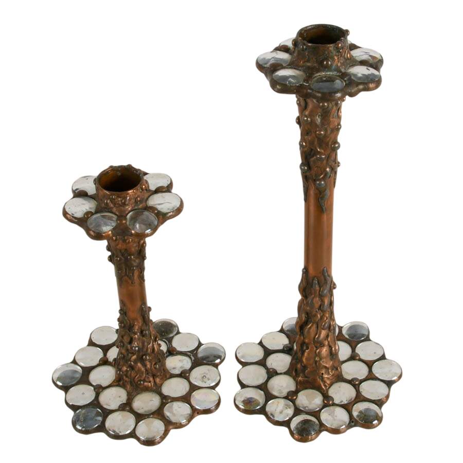 Pair of Handmade Glass and Copper Candlesticks Attributed to Diane Markin-2