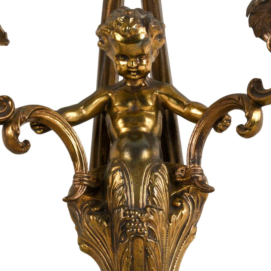 Antique Pair of French Louis XVI-Style Metal Cherub Wall Candleholder-6