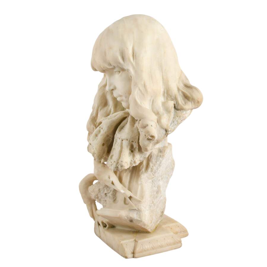 Italian Carved Marble Bust of a Child with Lace Collar by Enrico Astorri-5