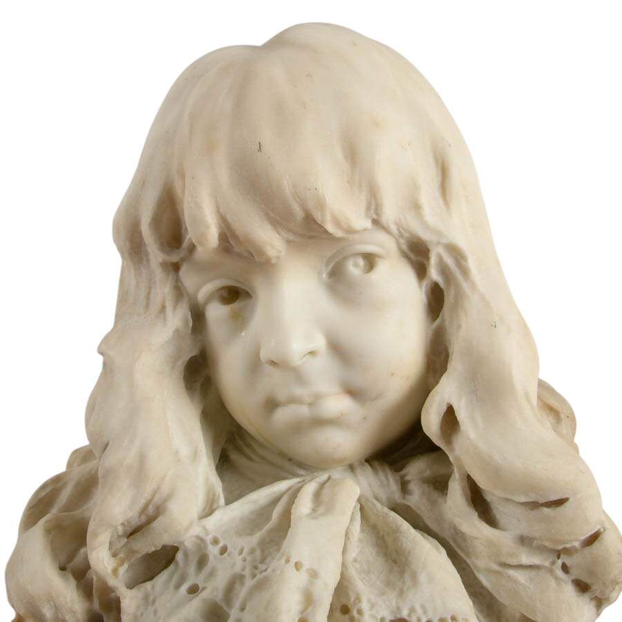 Italian Carved Marble Bust of a Child with Lace Collar by Enrico Astorri-4