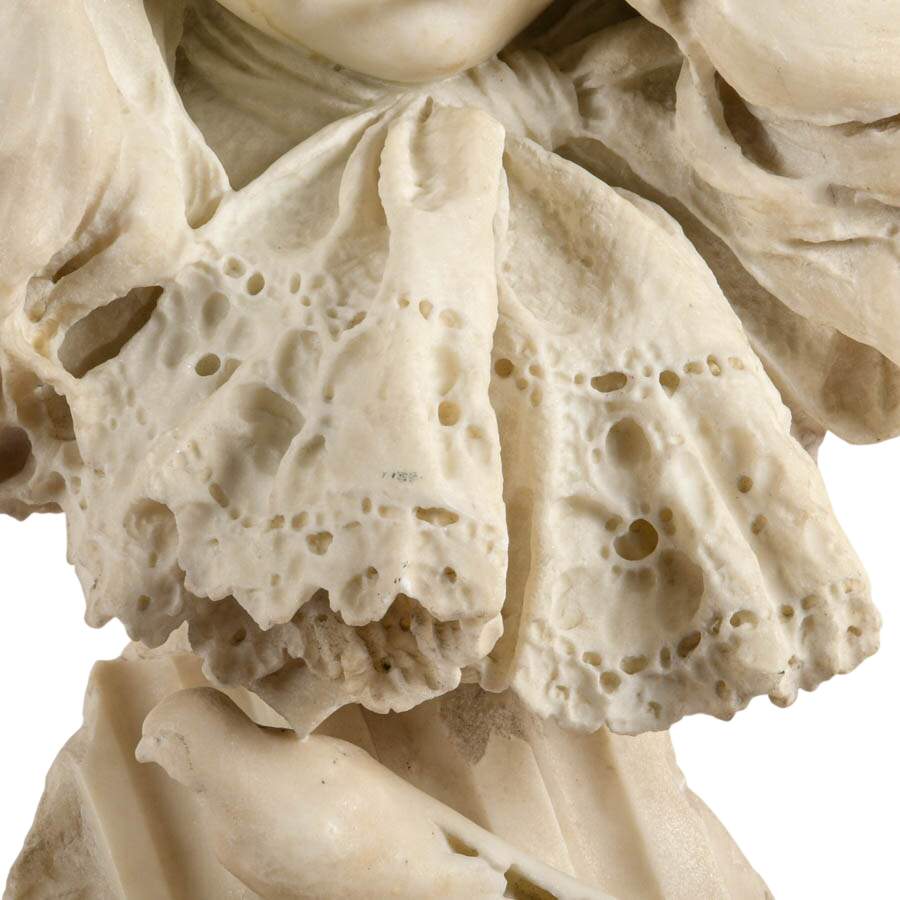 Italian Carved Marble Bust of a Child with Lace Collar by Enrico Astorri-3