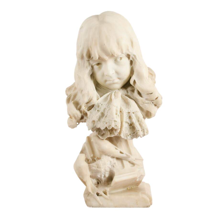 Italian Carved Marble Bust of a Child with Lace Collar by Enrico Astorri-1