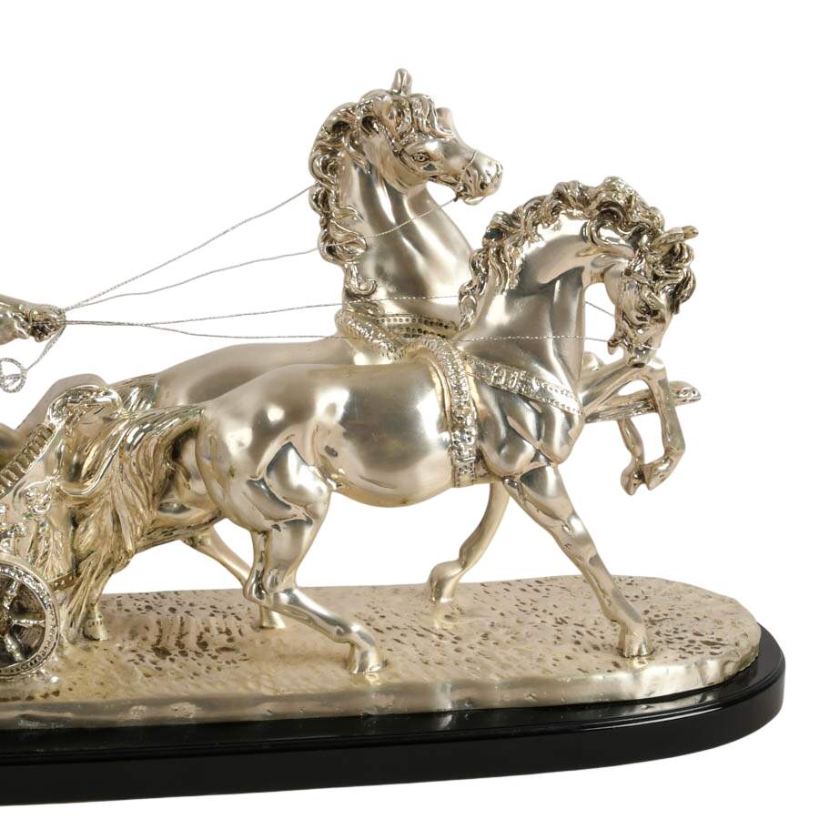 Signed A. Santini Silvered Roman Chariot Sculpture-5