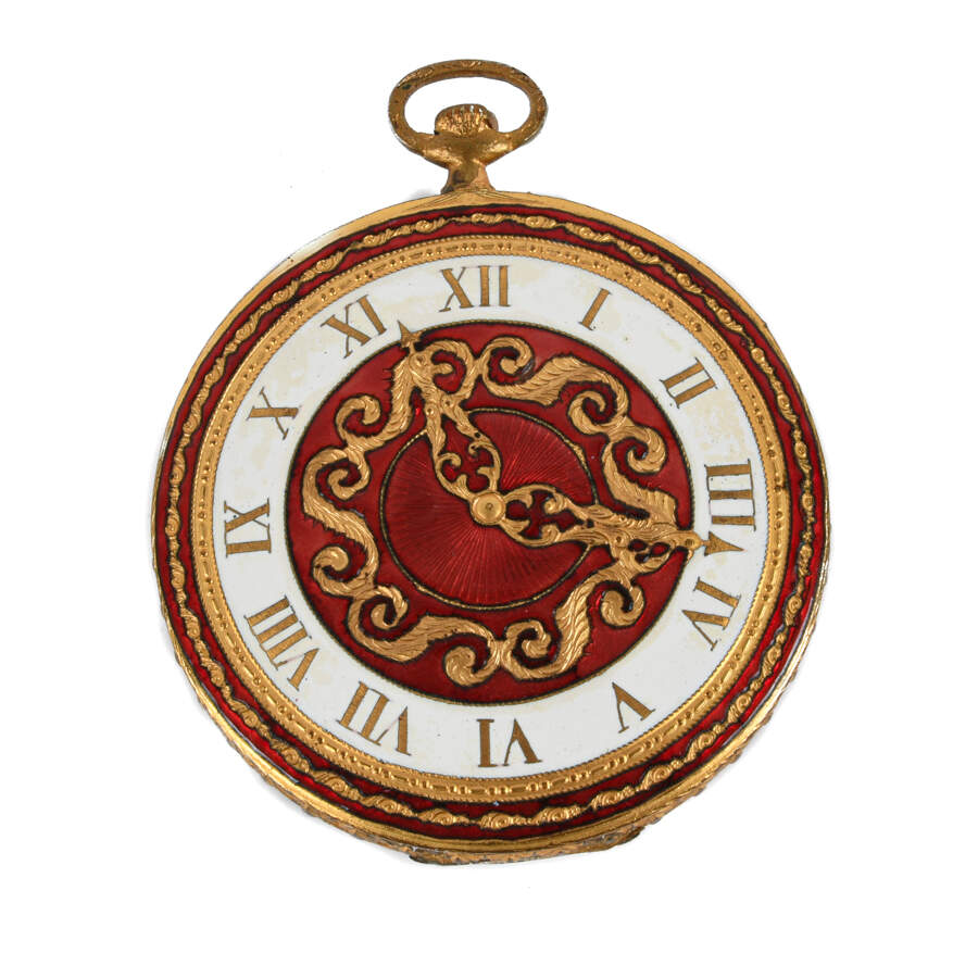 Italian Florentine Red and White Enamel Pocket Watch Compact-8
