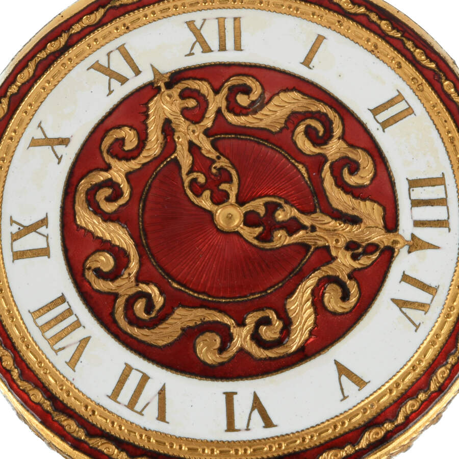 Italian Florentine Red and White Enamel Pocket Watch Compact-6