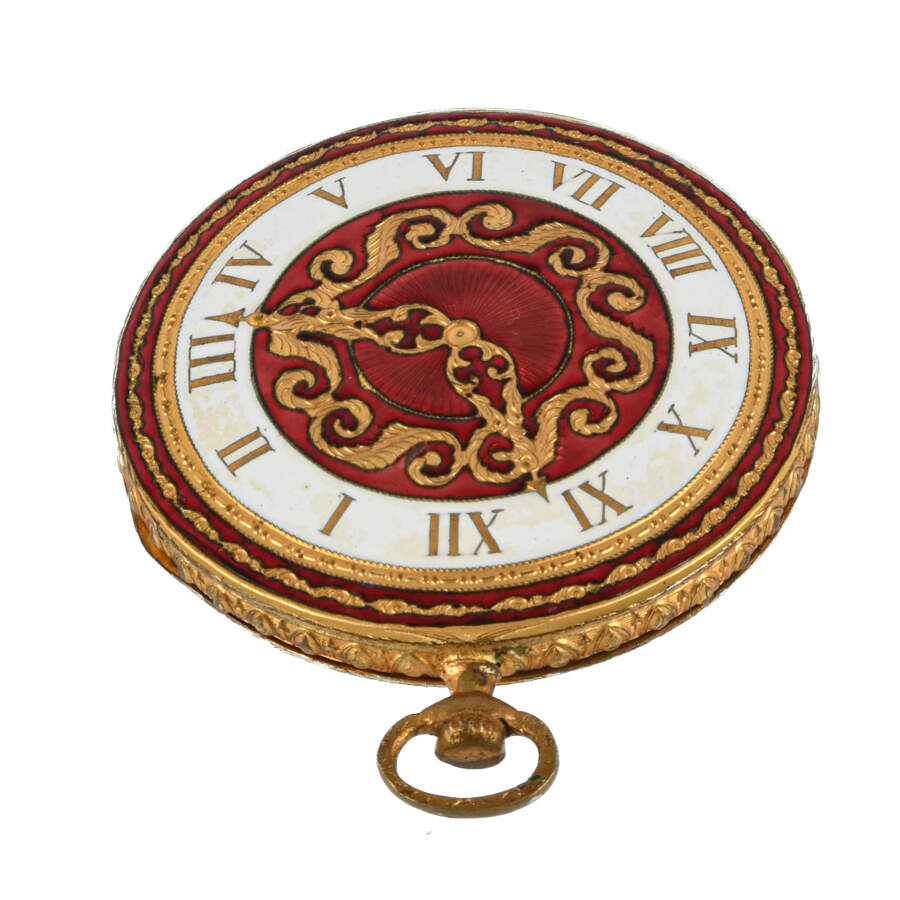 Italian Florentine Red and White Enamel Pocket Watch Compact-4