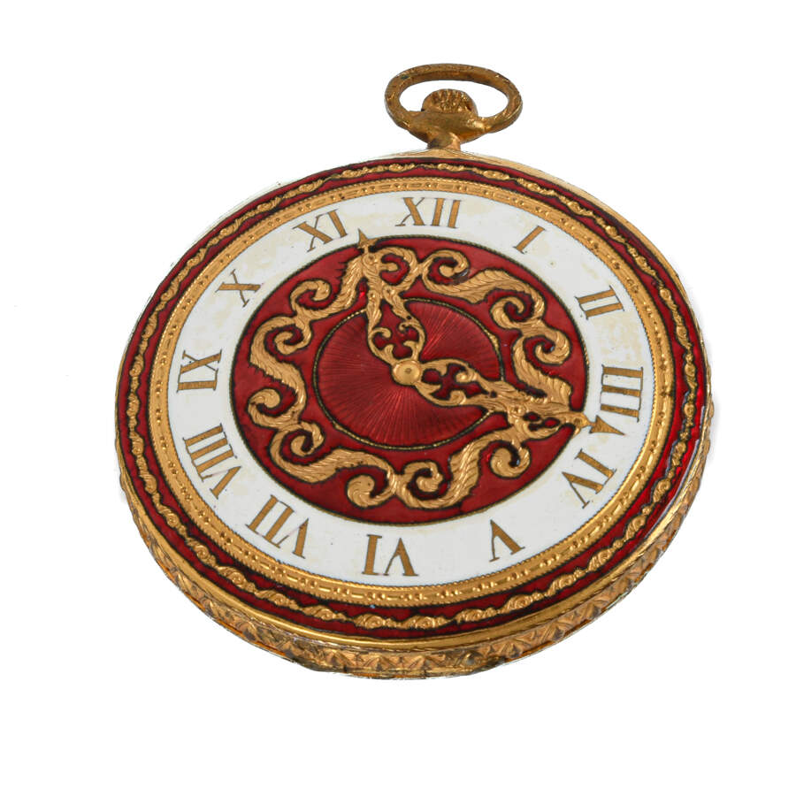 Italian Florentine Red and White Enamel Pocket Watch Compact-1