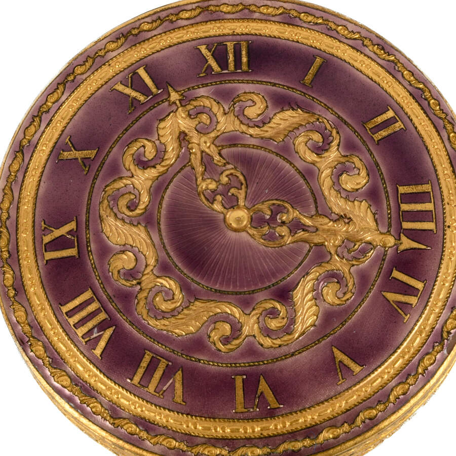 Italian Florentine Purple Enamel Pocket Watch Compact-3