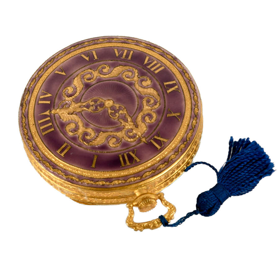 Italian Florentine Purple Enamel Pocket Watch Compact-2