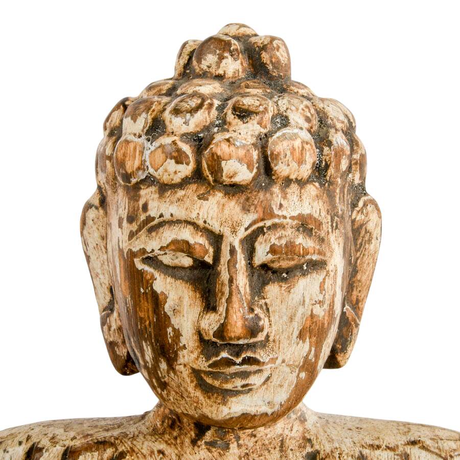 Hand-Carved Persian Silk Tree Wood Buddha Sculpture-5