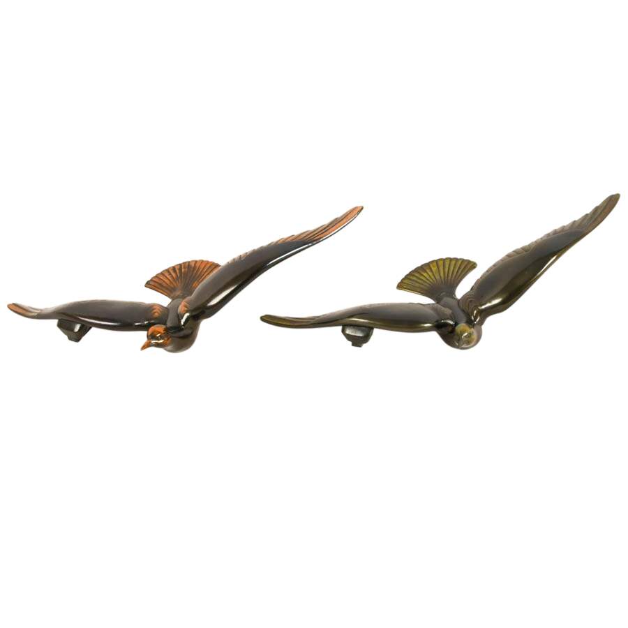 Pair Spelter Seagulls in the Style of J.B. Léonard "Two Seagulls in Flight"-2