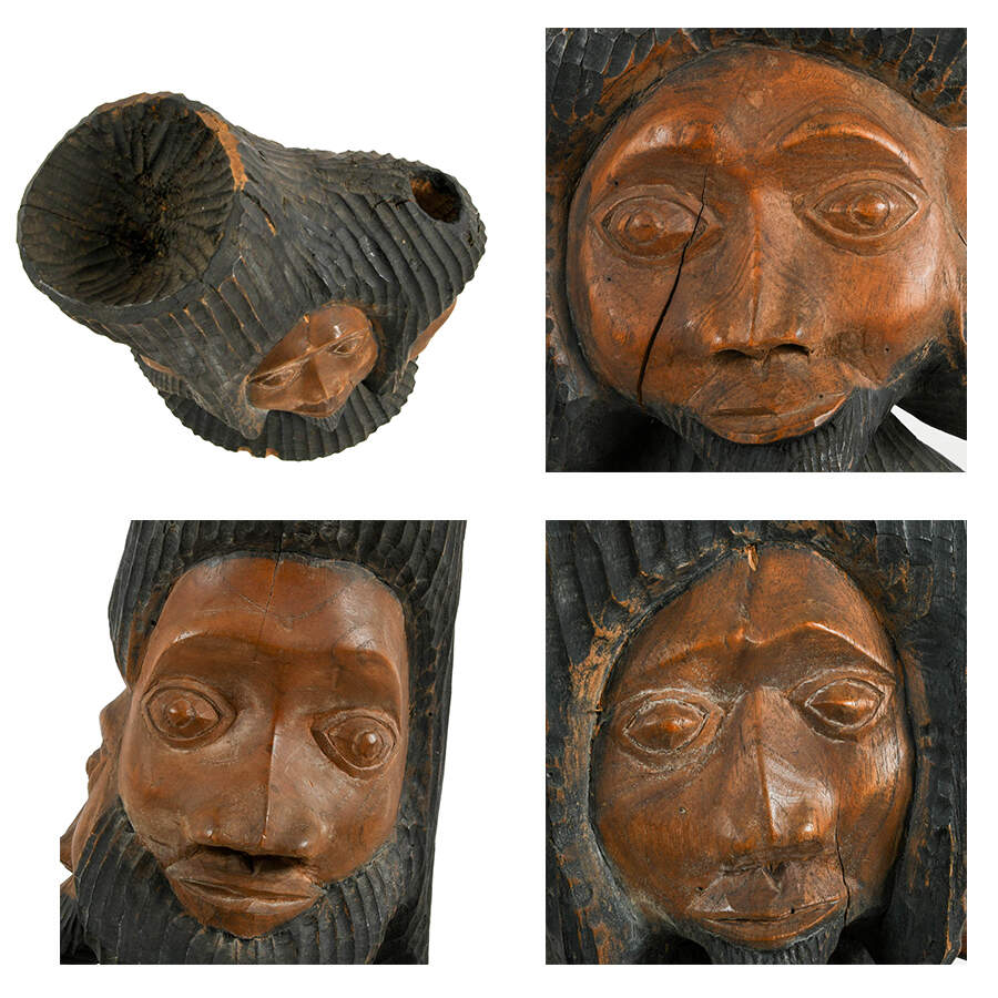 Hand-Carved Tribal Folk-Art Faces Sculpture-5