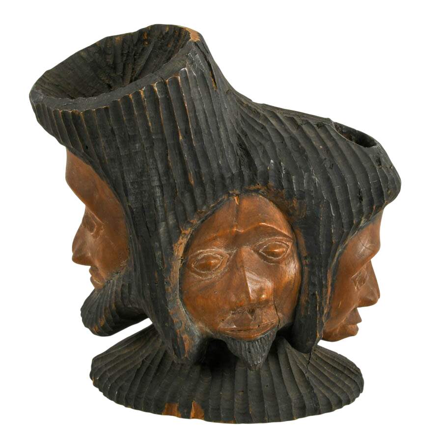 Hand-Carved Tribal Folk-Art Faces Sculpture-4