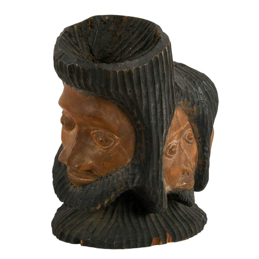 Hand-Carved Tribal Folk-Art Faces Sculpture-3