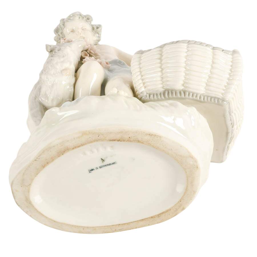 Antique Czechoslovakian Pastel Glazed Porcelain Boy and Sheep Biscuit Tray-8