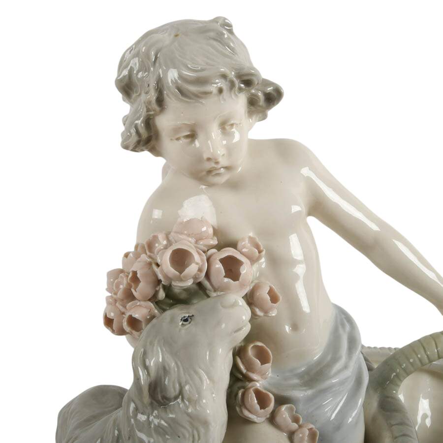Antique Czechoslovakian Pastel Glazed Porcelain Boy and Sheep Biscuit Tray-6