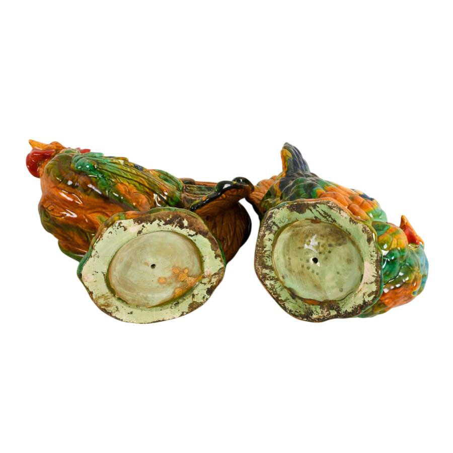 Pair of Ceramic Majolica Rooster and Hen Figurines-6