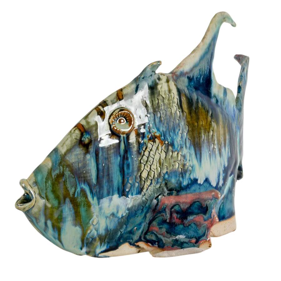 Signed Harry Guthrie Phillips Ceramic Fish Sculpture-3
