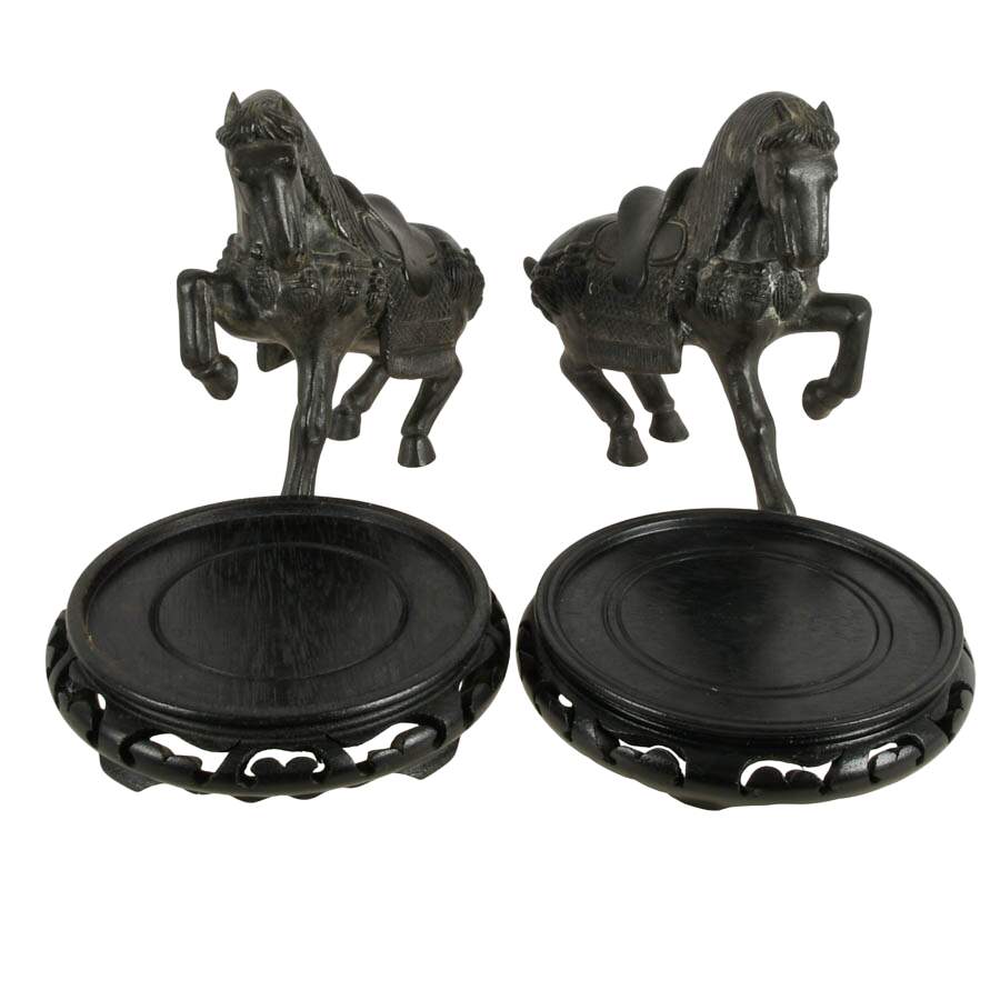 Pair of Bronze Tang Horses on Round Black Stands-8
