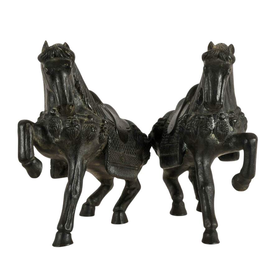Pair of Bronze Tang Horses on Round Black Stands-7