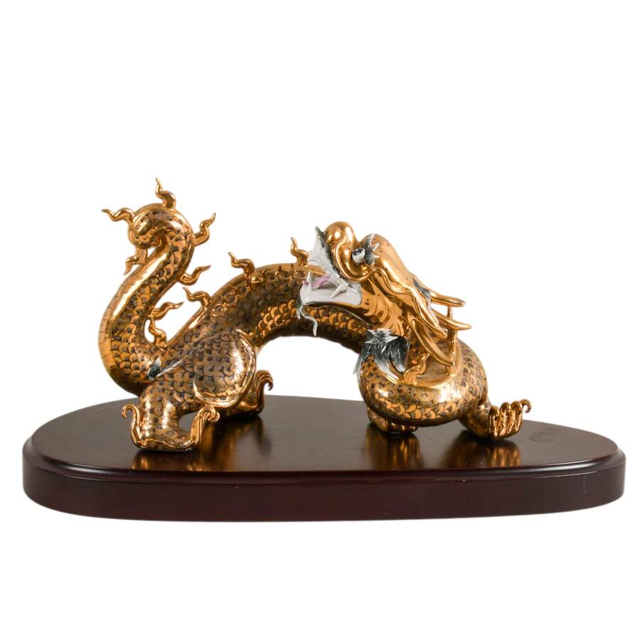 Antique Chinese Ceramic Dragon on Base-1