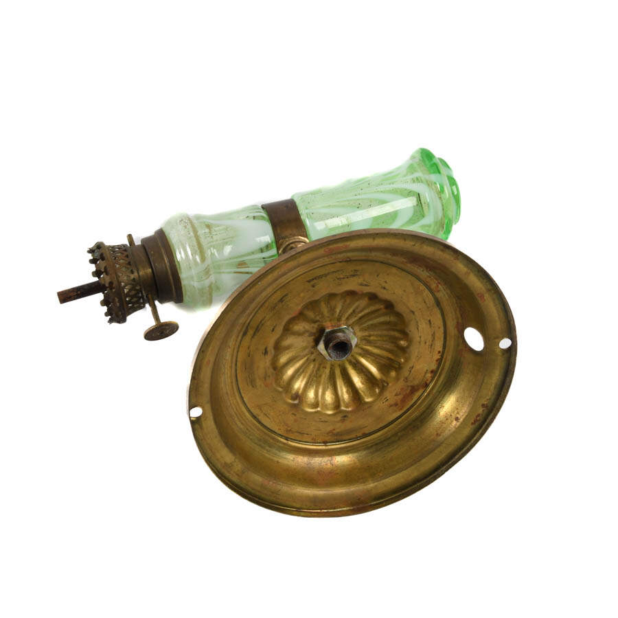 Antique Green and White Art Glass Oil Lamp Wall Sconce-5