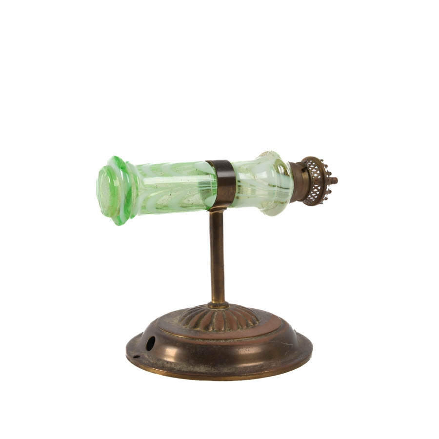 Antique Green and White Art Glass Oil Lamp Wall Sconce-4