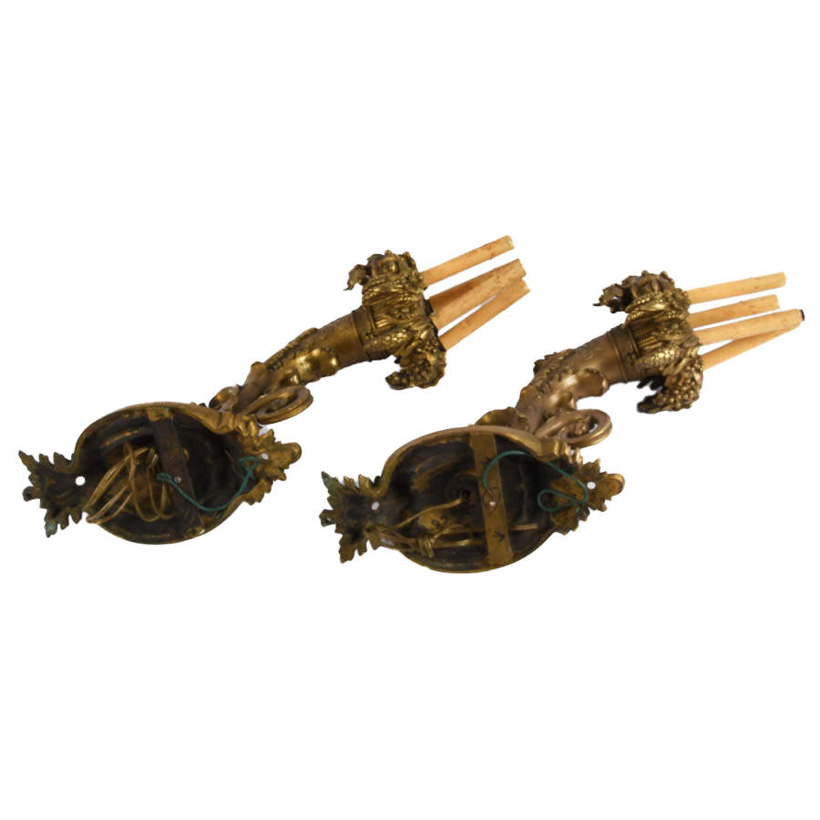 Pair of Architectural Gilt Bronze Figural Candle Wall Sconces-6