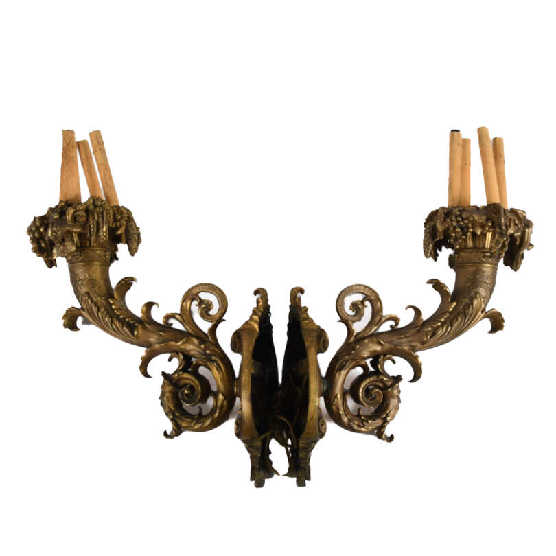Pair of Architectural Gilt Bronze Figural Candle Wall Sconces-4