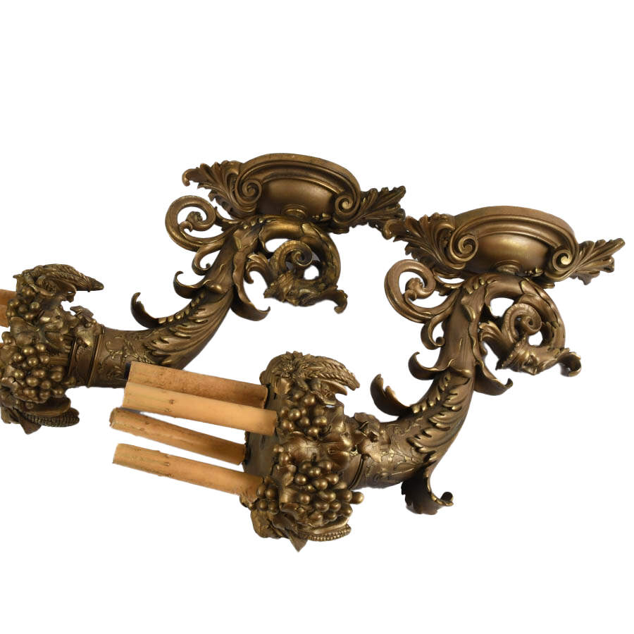 Pair of Architectural Gilt Bronze Figural Candle Wall Sconces-3