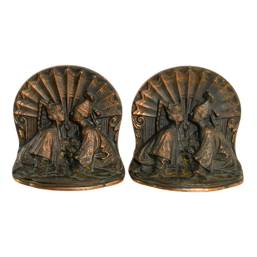 Pair of Bron-Met 1920s Art Deco "Siam Kissing Couple" Bookends-1