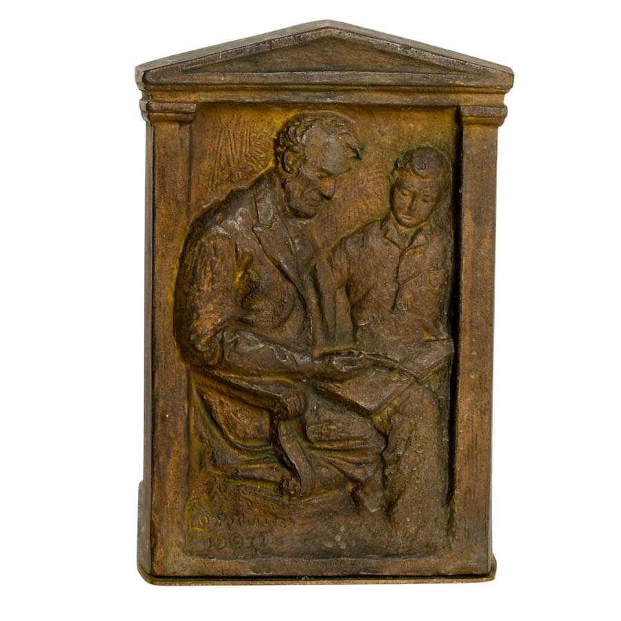 Antique Pair of "Lincoln & Son Reading" Bookends Designed by Olga Popoff-3