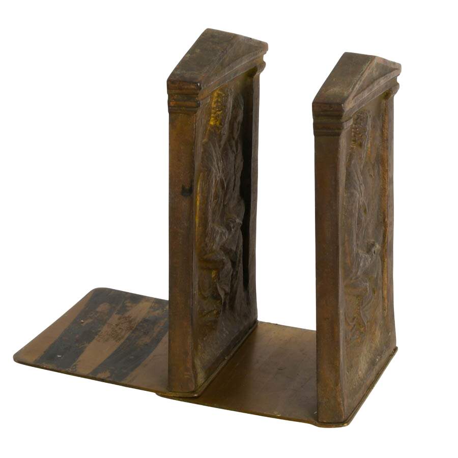 Antique Pair of "Lincoln & Son Reading" Bookends Designed by Olga Popoff-2