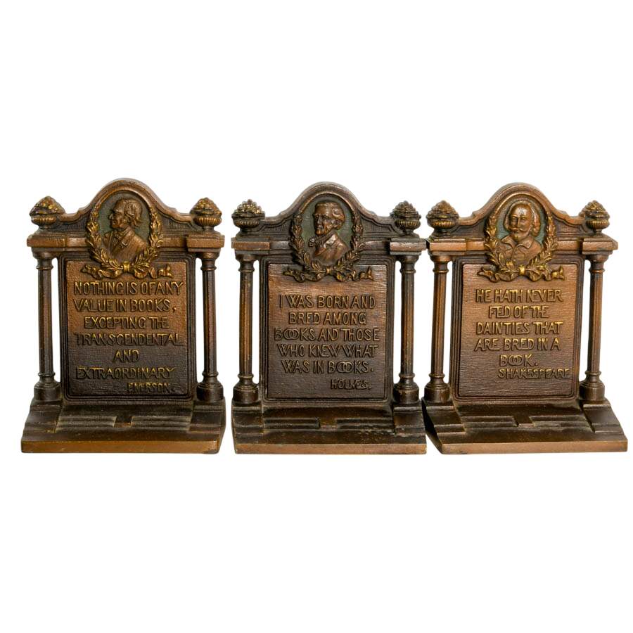 Literary Trio Cast Iron Bookends by Bradley & Hubbard-1