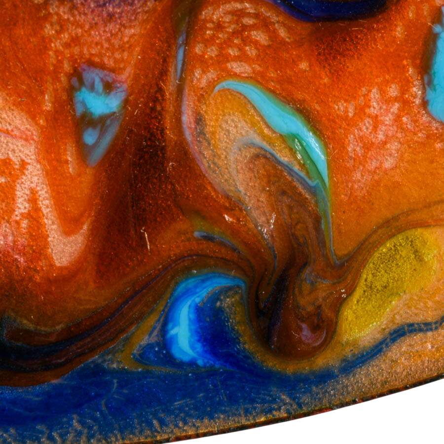Three-Piece Mid-Century Modern Swirled Enamel on Copper Dishes and Ashtray-4