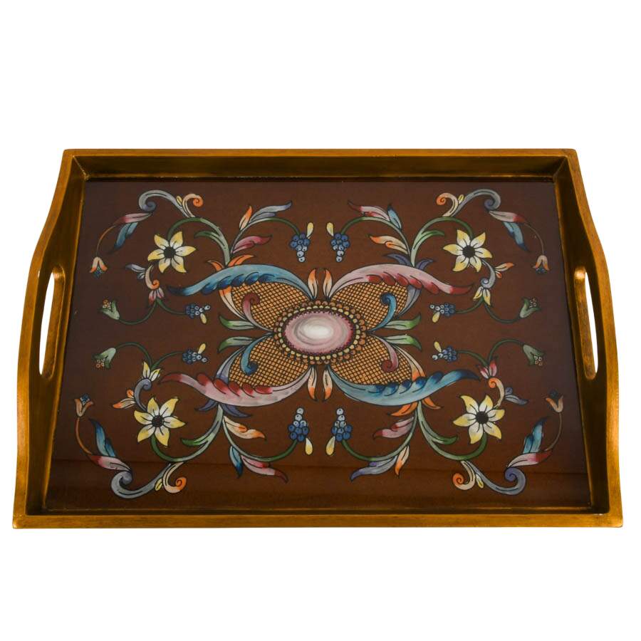 Hand-Painted Ornamental Wood Serving Tray by Art by Hand-1
