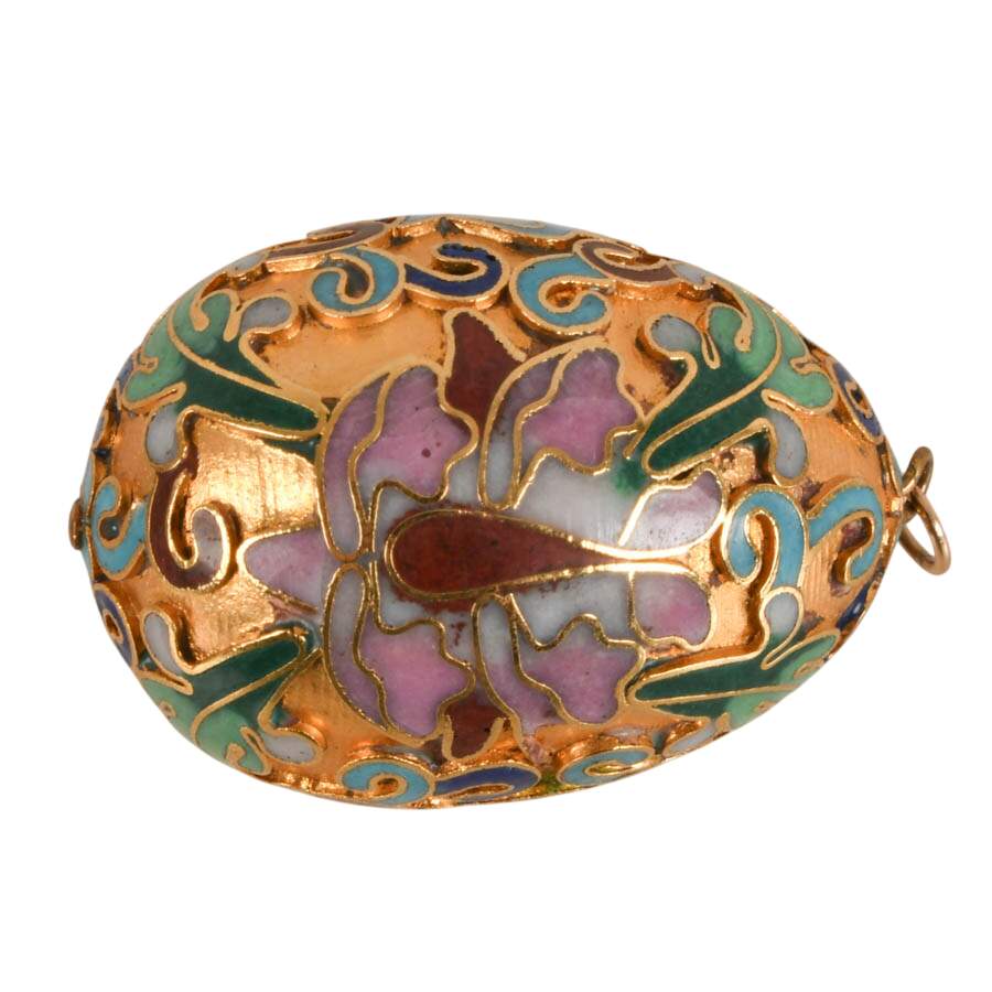 3-Piece Chinese Cloisonné Lovers Set: Pear Box Candle, Vase, & Egg Pendant-5
