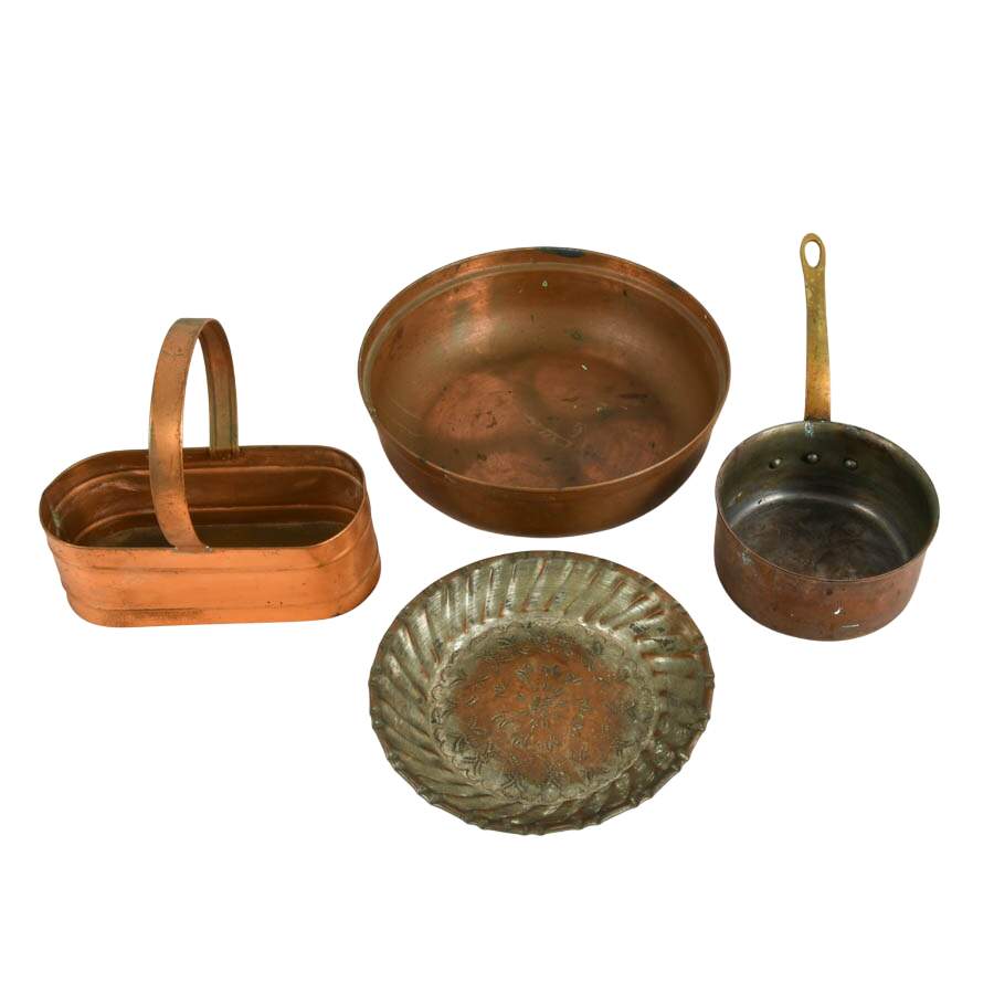 Antique Four-Piece Copper and Tin Décor Items-1