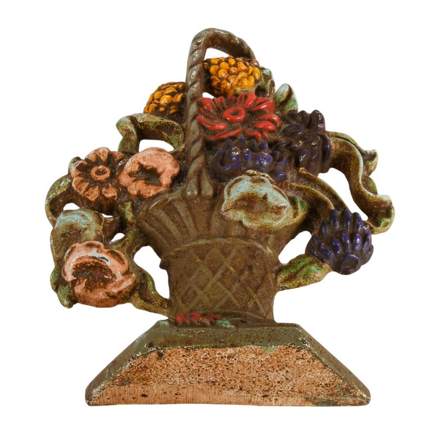 Antique Painted Iron Basket of Dahlias Doorstop-6