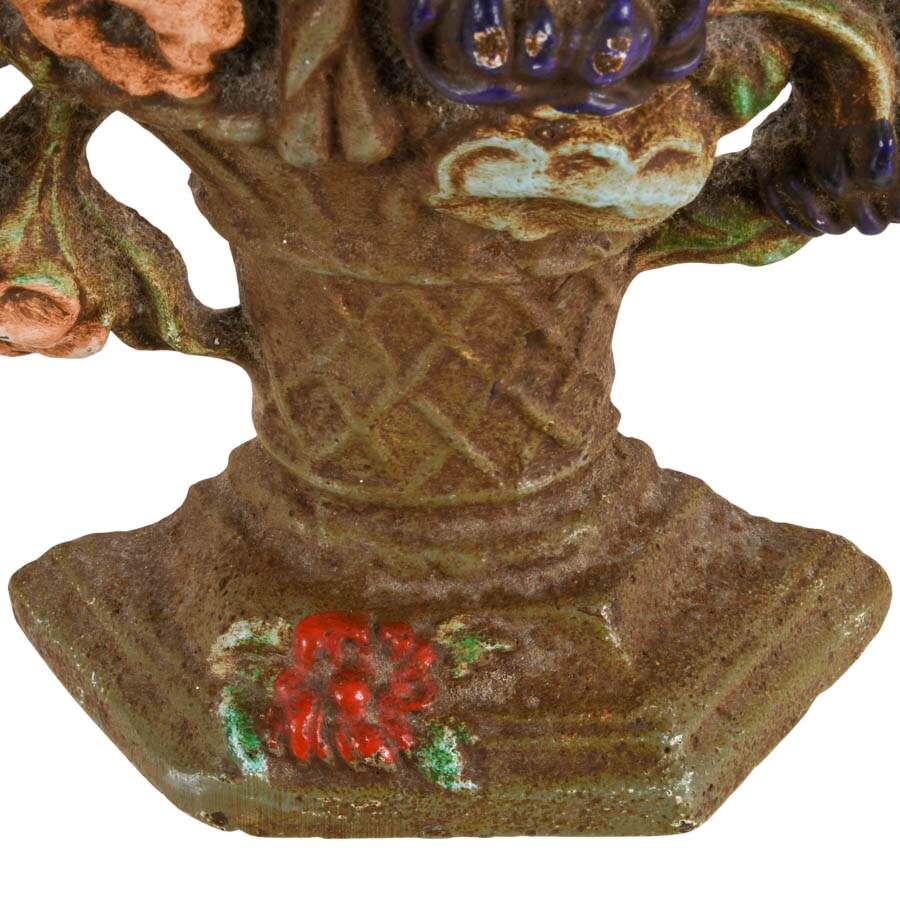 Antique Painted Iron Basket of Dahlias Doorstop-5